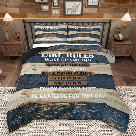 Homewish Hunting and Fishing Queen Comforter Set, Rustic Lodge Cabin Bedding Sets, Western Farmhouse Reversible Bedding Comforter Set, Breathable Home Decor, 3pcs