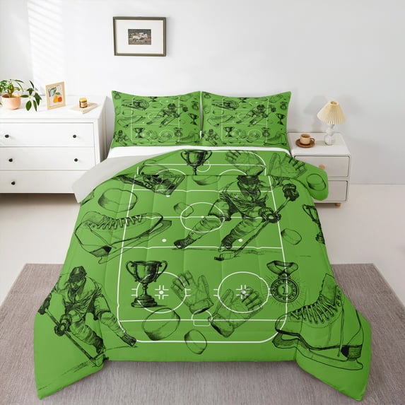 Homewish Ice Hockey 2pcs Bedding Comforter Set for Teens Boys Girls,Sport Theme Twin Comforter Sets,Ball Gamer Breathable Bedding Set,Microfiber Bedroom Decor,Reversible