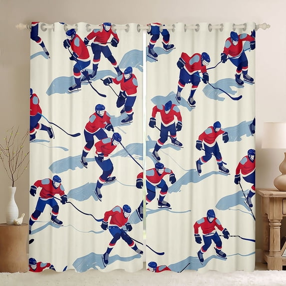 Homewish Ice Hockey Athlete Curtains Pack of 2 (42x84 Each) for Kids, Est Hockey Sleep Curtains Blackout, Modern Sports Athlete Bedroom Curtains, Window Curtains Home Decor