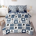 thumbnail image 1 of Homewish Ice Hockey 7-Piece Queen Bedding Set - Sport Gamer Blue White Plaid, 1 of 8