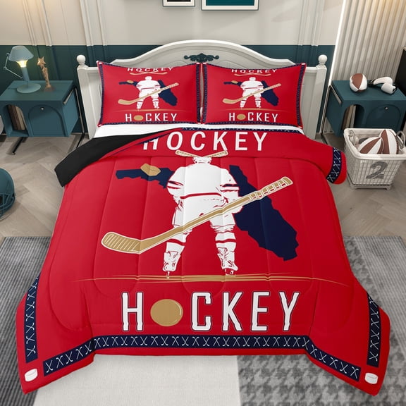 Homewish Ice Hockey Twin 2-Piece Ultra Soft Boys City Sport Comforter Set