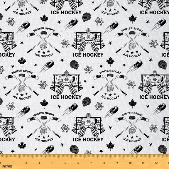 Homewish Ice Hockey Player Fabric by the Yard 2 Yards for Teens, Sports Print Sewing Fabric, Cartoon Snowflake Fabric for Sewing, Microfiber Bedroom Decor