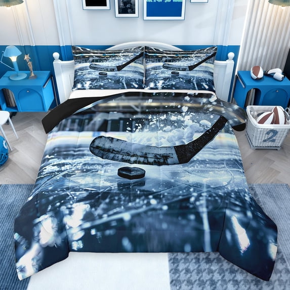 Homewish Ice Hockey Print Boy Bedding Comforter Set 2pcs,Ball Game Twin Comforter Sets Microfiber,Sport Gamer Breathable Bedding Set,Breathable Home Decor,Reversible