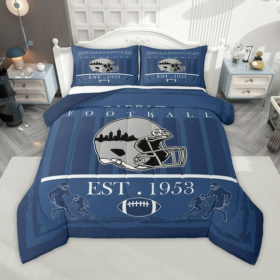 Homewish Indalanapoils City Full Size Comforter Sets,American Ball Game Sport Bedding Comforter Set,Gray Rugby Helmet Bedding Sets For Boys,Super Cozy Room Decor Reversible,3 Pieces