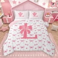 thumbnail image 1 of Homewish Initial Alphabet L Girl 2pcs Bedding Comforter Set,Kawaii Pink Bowtie Twin Comforter Sets,Dreamy Princess Breathable Bedding Set,Super Cozy Room Decor,Reversible, 1 of 8