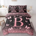 thumbnail image 1 of Homewish Initial B Letter Bedding Comforter Set 7 Pieces, Black Pink Sequin Print Full Bedding Set, Romantic Butterfly Animal Reversible Fitted Sheet Flat Sheet, Ultra Soft Bedroom Decor, 1 of 7