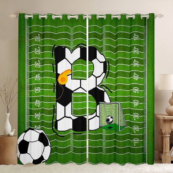 Homewish Initial B Letter Black Out Curtains for Teen, Football Sports Lover Curtains Pack of 2 (42x63 Each), Cartoon Soccer Print Bedroom Curtains, Living Room Curtains Decor