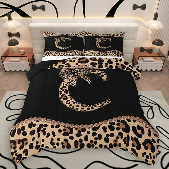 Homewish Initial C Letter Bedding Comforter Set, Chic Fashion Monogrammed Twin Comforter Sets, Princess Ribbon Style Reversible Bedding Set, Super Cozy Room Decor, 2pcs