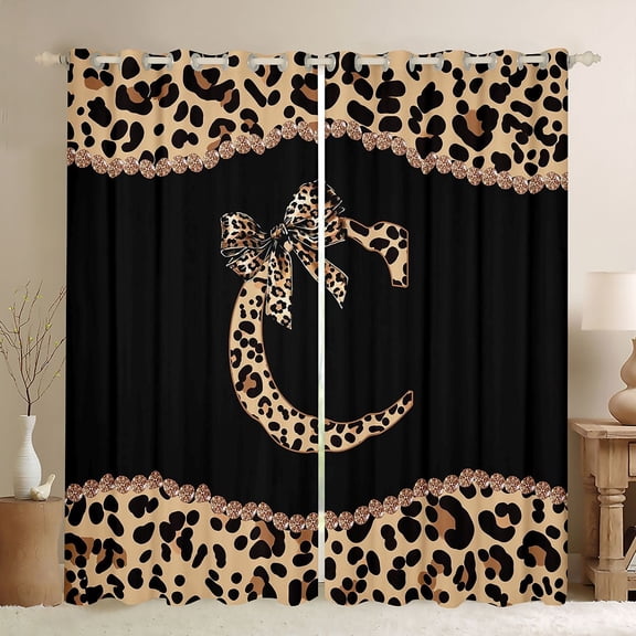 Homewish Initial C Letter Curtains Pack of 2 (42x84 Each), Chic Fashion Monogrammed Curtains Blackout, Princess Ribbon Style Bedroom Curtains, Living Room Curtains Decor