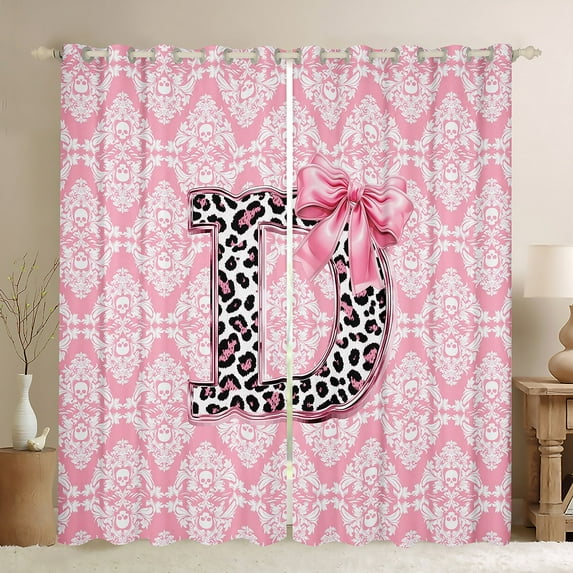 Homewish Initial D Letter Curtains Pack of 2 (42x84 Each) for Kids, Bohemian Damask Flower Curtains Blackout, Pink Princess Bowknot Home Decor