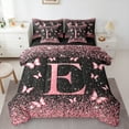 thumbnail image 1 of Homewish Initial E Letter Bedding Comforter Set 7 Pieces, Black Pink Sequin Print Full Bedding Set, Romantic Butterfly Animal Reversible Fitted Sheet Flat Sheet, Luxury Bedroom Decor, 1 of 7