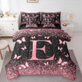 thumbnail image 1 of Homewish Initial E Letter Twin Bedding Sets 7-Piece, Black Pink Sequin Print Bedding Comforter Set, Romantic Butterfly Animal Reversible Sheet Sets, Luxury Bedroom Decor, 1 of 7