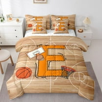 Homewish Initial E Letter Twin Bedding Sets 7-Piece for Teen, Basketball Sports Lover Bedding Comforter Set, Cartoon Ball Player Reversible Sheet Sets, Luxury Bedroom Decor