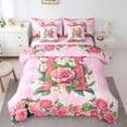 thumbnail image 1 of Homewish Initial H Letter Bedding Comforter Set 7 Pieces, Pink Watercolor Rose Floral Full Bedding Set, Glitter Stars Print Reversible Fitted Sheet Flat Sheet, Breathable Home Decor, 1 of 7