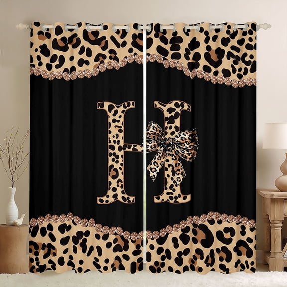 Homewish Initial H Letter Curtains Pack of 2 (42x84 Each), Chic Fashion Monogrammed Curtains Blackout, Princess Ribbon Style Bedroom Curtains, Window Curtains Decor