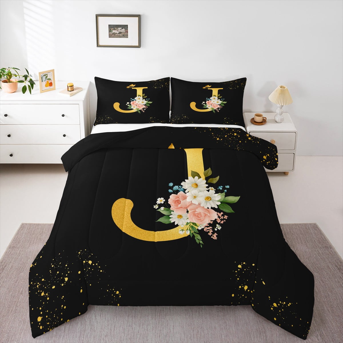 Homewish Strik Beddengoed Enkele Letter V Dekbedovertrek Set voor Kinderen Meisjes Vrouwen Bladeren Rose Bloemen Print Quilt Cover Girly Coquette Leuke Kawaii Strik Beddengoed Bed Sets