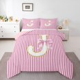 thumbnail image 1 of Homewish Initial J Letter Queen Comforter Set, Girly Pink Stripes Abstract Bedding Sets, Princess Cartoon Bowknot Reversible Bedding Comforter Set, Super Cozy Room Decor, 3 Pieces, 1 of 8