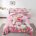 thumbnail image 1 of Homewish Initial L Letter Full Size Comforter Sets, Pink Watercolor Rose Floral Bedding Comforter Set, Glitter Stars Print Reversible Bedding Sets, Luxury Bedroom Decor, 3 Pieces, 1 of 8
