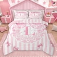thumbnail image 1 of Homewish Initial L Letter Queen Comforter Set for Kids, Kawaii Bowknot Ribbon Bedding Sets, Pink Princess Style Reversible Bedding Comforter Set, Super Cozy Room Decor, 3-Piece, 1 of 8