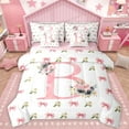 thumbnail image 1 of Homewish Initial Letter B 7 Pieces Bedding Comforter Set,Cute Bow Ribbon Full Bedding Set,Cute Flower Floral Fitted Sheet Flat Sheet For Girl,Breathable Bedroom Decoration Reversible, 1 of 8