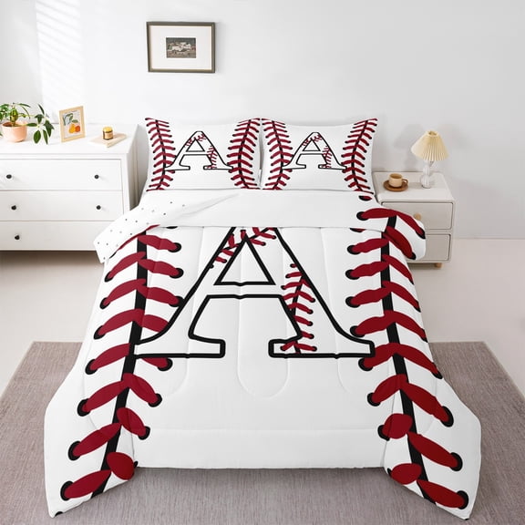 Homewish Initial A Letter Bedding Comforter Set for Teen, Baseball Sports Lover Twin Comforter Sets, Cartoon Ball Print Reversible Bedding Set, Luxury Bedroom Decor, 2pcs
