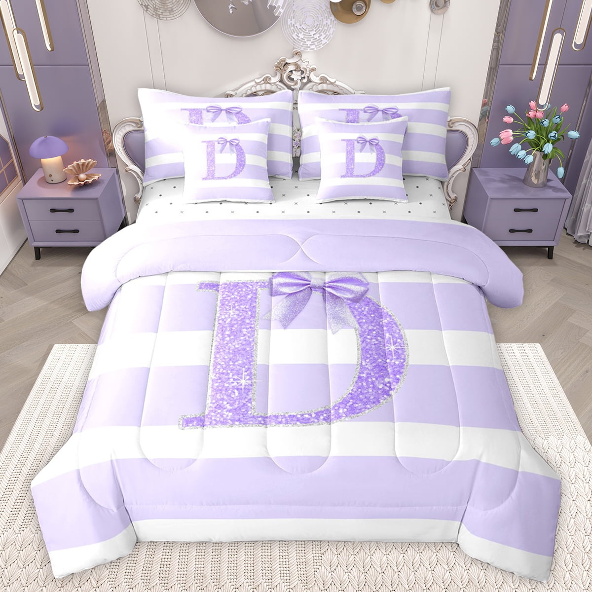Homewish Initial Letter D Bedding Comforter Set 7pcs, Abstract ...