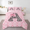 thumbnail image 1 of Homewish Initial A Letter Full Size Comforter Sets for Kids, Bohemian Damask Flower Bedding Comforter Set, Pink Princess Bowknot Reversible Bedding Sets, Lightweight Room Decor, 3pcs, 1 of 8