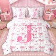 thumbnail image 1 of Homewish Initial Letter J 7-Piece Twin Bedding Sets,Kawaii Bow Ribbon Bedding Comforter Set,Pink Heart Print Sheet Sets For Girl,Breathable Bedroom Decoration Reversible, 1 of 8