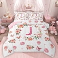 thumbnail image 1 of Homewish Initial Letter J Queen Comforter Set,Kawaii Pink Butterfly Bedding Sets,Retro Rustic Floral Bedding Comforter Set For Girl,Breathable Bedroom Decoration Reversible,3 Pieces, 1 of 8