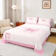 thumbnail image 1 of Homewish Initial Letter M Queen Sheet Sets,Cute Cartoon Bow Flat Sheet,Pink Bowknot Queen Fitted Sheet For Girl,Breathable Bedroom Decoration,4-Piece, 1 of 7