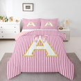 thumbnail image 1 of Homewish Initial A Letter Queen Comforter Set, Girly Pink Stripes Abstract Bedding Sets, Princess Cartoon Bowknot Reversible Bedding Comforter Set, Microfiber Bedroom Decor, 3 Pieces, 1 of 8