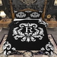 thumbnail image 1 of Homewish Initial Letter R Full Size Comforter Sets,Rustic Victorian Flower Bedding Comforter Set,White Damask Print Bedding Sets For Girl,Breathable Bedroom Decoration Reversible,3pcs, 1 of 8