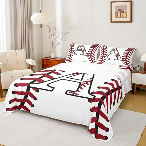 Homewish Initial A Letter Twin Sheet Sets for Teen, Baseball Sports Lover Twin Fitted Sheet, Cartoon Ball Print Flat Sheet, Luxury Bedroom Decor, 3pcs