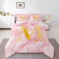 thumbnail image 1 of Homewish Initial M Letter Bedding Comforter Set for Girls, Romantic Gold Rose Twin Comforter Sets, Pink Marble Watercolor Reversible Bedding Set, Ultra Soft Bedroom Decor, 2 Pieces, 1 of 8