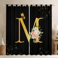 thumbnail image 1 of Homewish Initial M Letter Black Out Curtains, Butterfly Rose Floral Curtains Pack of 2 (42x63 Each), Black Gold Sequin Print Bedroom Curtains, Curtains and Drapes Decor, 1 of 6