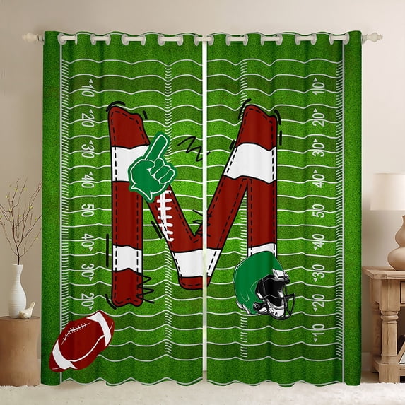 Homewish Initial M Curtains Set of 2 (42x84) - Rugby Helmet (Football)