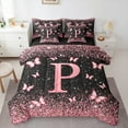 thumbnail image 1 of Homewish Initial P Letter Bedding Comforter Set 7 Pieces, Black Pink Sequin Print Full Bedding Set, Romantic Butterfly Animal Reversible Fitted Sheet Flat Sheet, Microfiber Bedroom Decor, 1 of 7