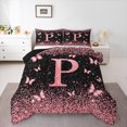 thumbnail image 1 of Homewish Initial P Letter Full Size Comforter Sets, Black Pink Sequin Print Bedding Comforter Set, Romantic Butterfly Animal Reversible Bedding Sets, Microfiber Bedroom Decor, 3pcs, 1 of 8