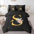 thumbnail image 1 of Homewish Initial S Letter Bedding Comforter Set 7 Pieces, Butterfly Rose Floral Full Bedding Set, Black Gold Sequin Print Reversible Fitted Sheet Flat Sheet, Lightweight Room Decor, 1 of 7