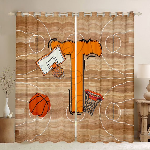 Homewish Initial T Letter Black Out Curtains for Teen, Basketball Sports Lover Curtains Pack of 2 (42x63 Each), Cartoon Ball Player Bedroom Curtains, Blackout Curtains Decor