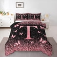 thumbnail image 1 of Homewish Initial T Letter Queen Comforter Set, Black Pink Sequin Print Bedding Sets, Romantic Butterfly Animal Reversible Bedding Comforter Set, Ultra Soft Bedroom Decor, 3pcs, 1 of 8