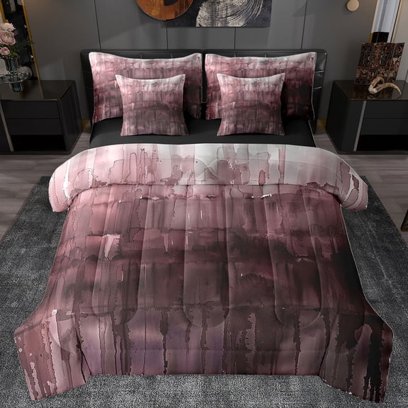 Homewish Ink Painting 7pcs Bedding Comforter Set,Red Brown Queen Bedding Sets,Abstract Splash Ink Queen Sheet Sets For Men Women,Breathable Home Decor Reversible