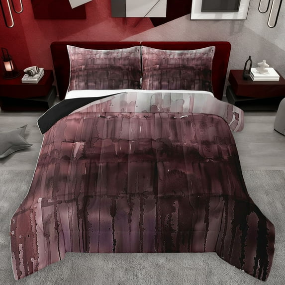 Homewish Ink Painting Full Size Comforter Sets,Red Brown Bedding Comforter Set,Abstract Splash Ink Bedding Sets For Men Women,Breathable Home Decor Reversible,3 Pieces