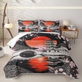 thumbnail image 1 of Homewish Japanese Cherry Blossom Quilt Full,Ukiyo e E Print Full Bedspread Sets,Black Red Pink,3pcs, 1 of 7