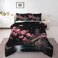 thumbnail image 1 of Homewish Japanese Ink Painting Queen Comforter Set,Romantic Cherry Blossom Comforter Sets Queen,Black Reversible,3 Pieces,1 Comforter and 2 Pillowcases, 1 of 7