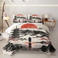 thumbnail image 1 of Homewish Japanese Landscape Twin Quilt Set,Sunset Ink Painting Twin Coverlet Set,Red Cream,2pcs, 1 of 7