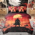 thumbnail image 1 of Homewish Japanese Samurai 7-Piece Twin Bedding Sets,Sakura Cherry Blossom Bedding Comforter Set,Black Orange Sheet Sets For Men Women,Luxury Bedroom Decor Reversible, 1 of 8