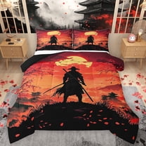Homewish Japanese Samurai Bedding Comforter Set,Sakura Cherry Blossom Twin Comforter Sets,Black Orange Bedding Set For Men Women,Luxury Bedroom Decor Reversible,2-Piece