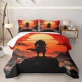 thumbnail image 1 of Homewish Japanese Samurai Landscape Quilt Full,Sunset Ink Painting Full Bedspread Sets,Orange Red,3 Pieces, 1 of 7