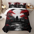 thumbnail image 1 of Homewish Japanese Samurai Quilt King for Boys, Retro Ukiyoe King Coverlet Set, Black Gray Red, 3 Pieces 1 Bedspread and 2 Pillowcases, 1 of 7